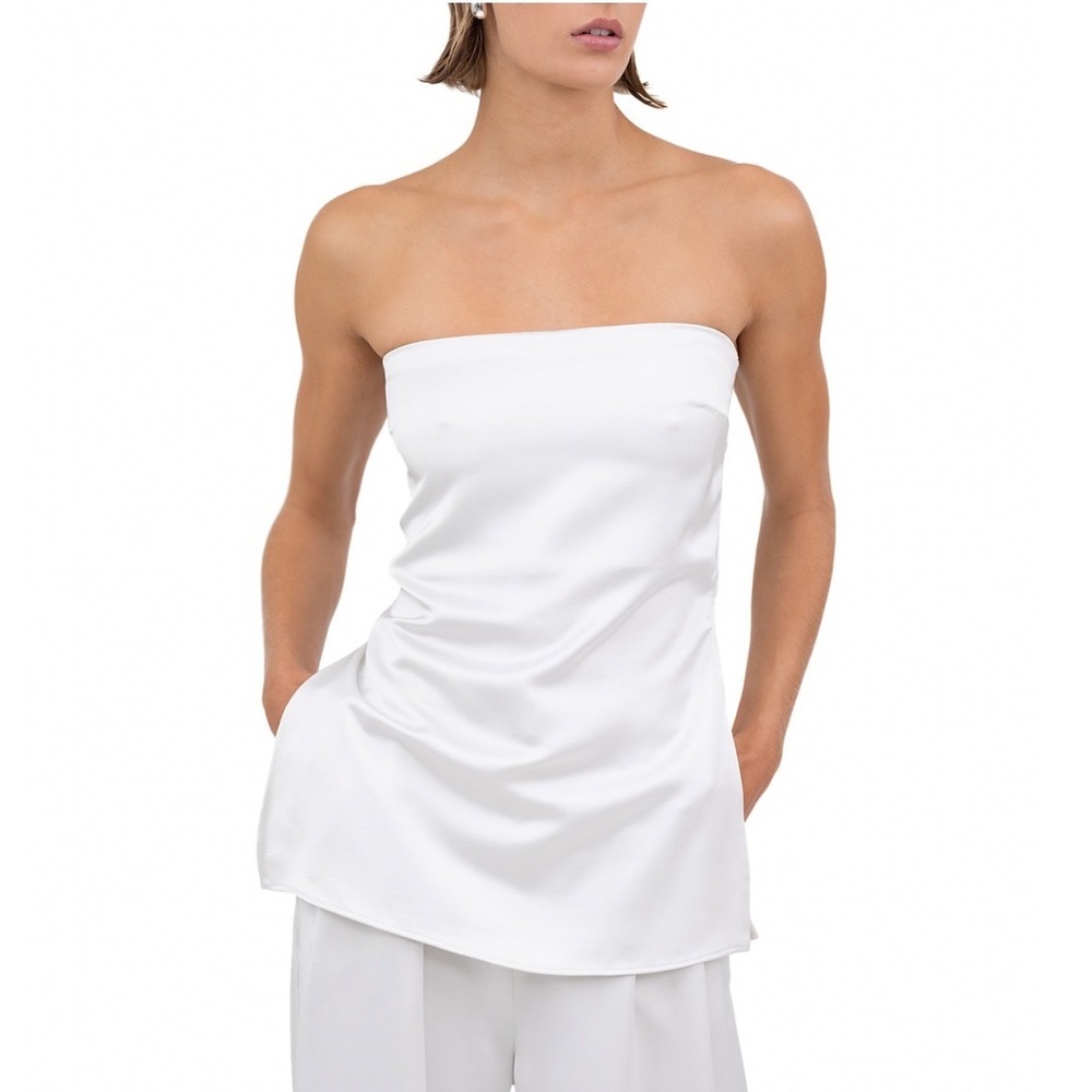 Nonchalant Label Veronica Strapless Top Pearl White Satin 25SPT40 XS NEW